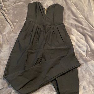 Strapless low v cut jumpsuit
